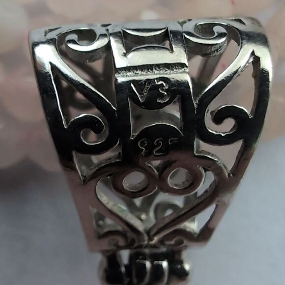 Genuine Roze quartz heavy multi strand necklace and silver pendant 2 x 1.5." - Picture 3 of 6